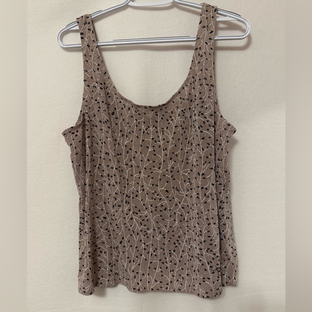 Vintage Onyx Nite Sparkle Sleeveless Blouse Size XL Tan Black Metallic Work‎